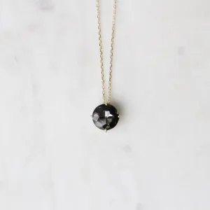 14k Yellow Gold 8mm Round Black Night Quartz Necklace