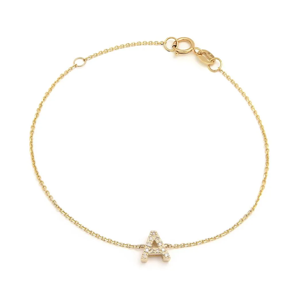 14k Yellow Gold and Diamond Initial Bracelet