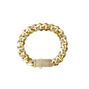 14K Yellow Gold Cuban Link Diamond Bracelet