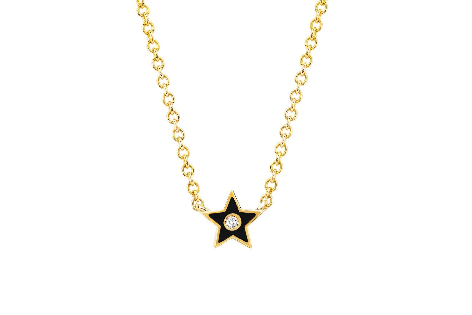 14K YELLOW GOLD DIAMOND ENAMEL STAR NECKLACE