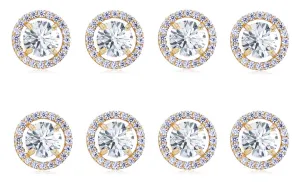 14k Yellow Gold Plated 4mm 3Ct Round White Sapphire Set Of Four Halo Stud Earrings