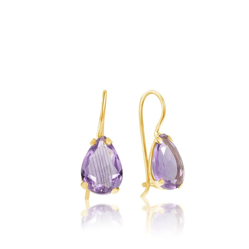 14K Yellow Gold Teardrop Dangle Earrings Inlaid with Amethyst