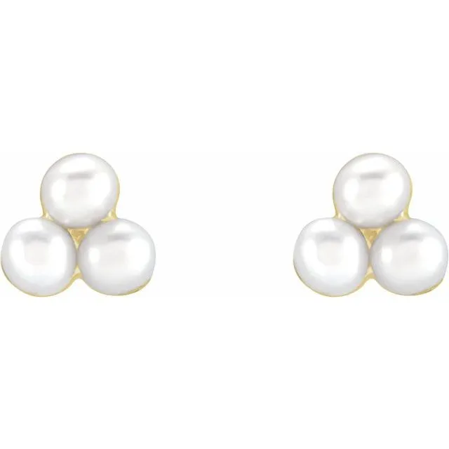 14K Yellow or White Gold Cultured Freshwater Pearl Cluster Earrings