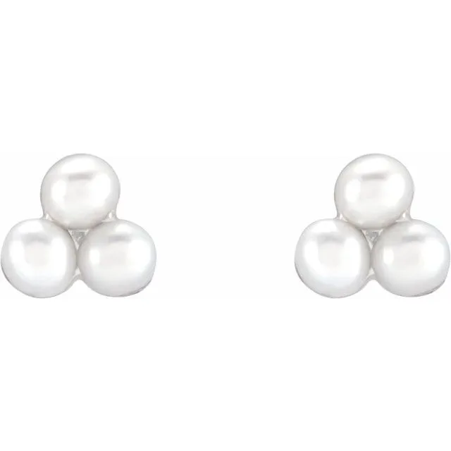 14K Yellow or White Gold Cultured Freshwater Pearl Cluster Earrings