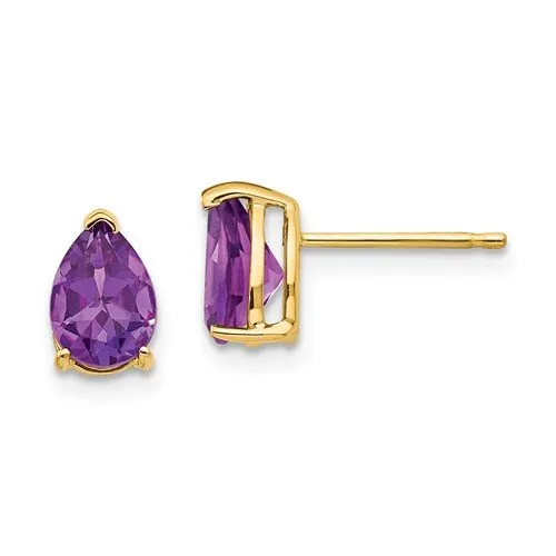 14KT GOLD 1.30 CTW PEAR SHAPE AMETHYST EARRINGS