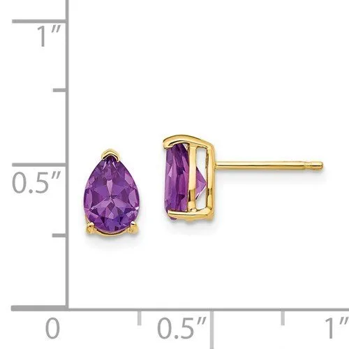 14KT GOLD 1.30 CTW PEAR SHAPE AMETHYST EARRINGS