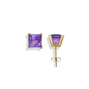 14KT GOLD 2.00 CTW PRINCESS CUT AMETHYST SCROLL EARRINGS