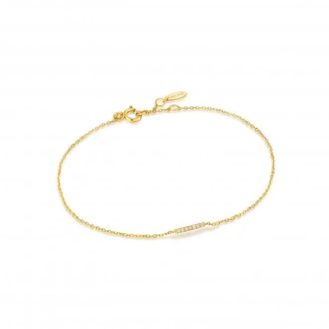 14KT Gold Diamond Bar Bracelet with 7 Diamonds - Adjustable Length