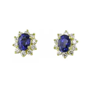 18K Gold Sapphire and Diamond Halo Stud Earrings