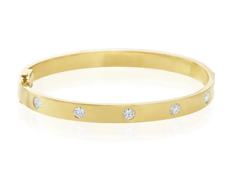 18k Yellow Gold 1.00ctw Flush Set Diamond Bangle Bracelet (I7837)