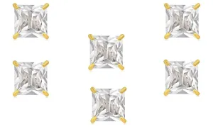 18k Yellow Gold Plated 4mm 2Ct Square Cut White Sapphire Set Of Three Stud Earrings