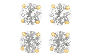 18k Yellow Gold Plated 6mm 3Ct Round White Sapphire Set Of Two Stud Earrings