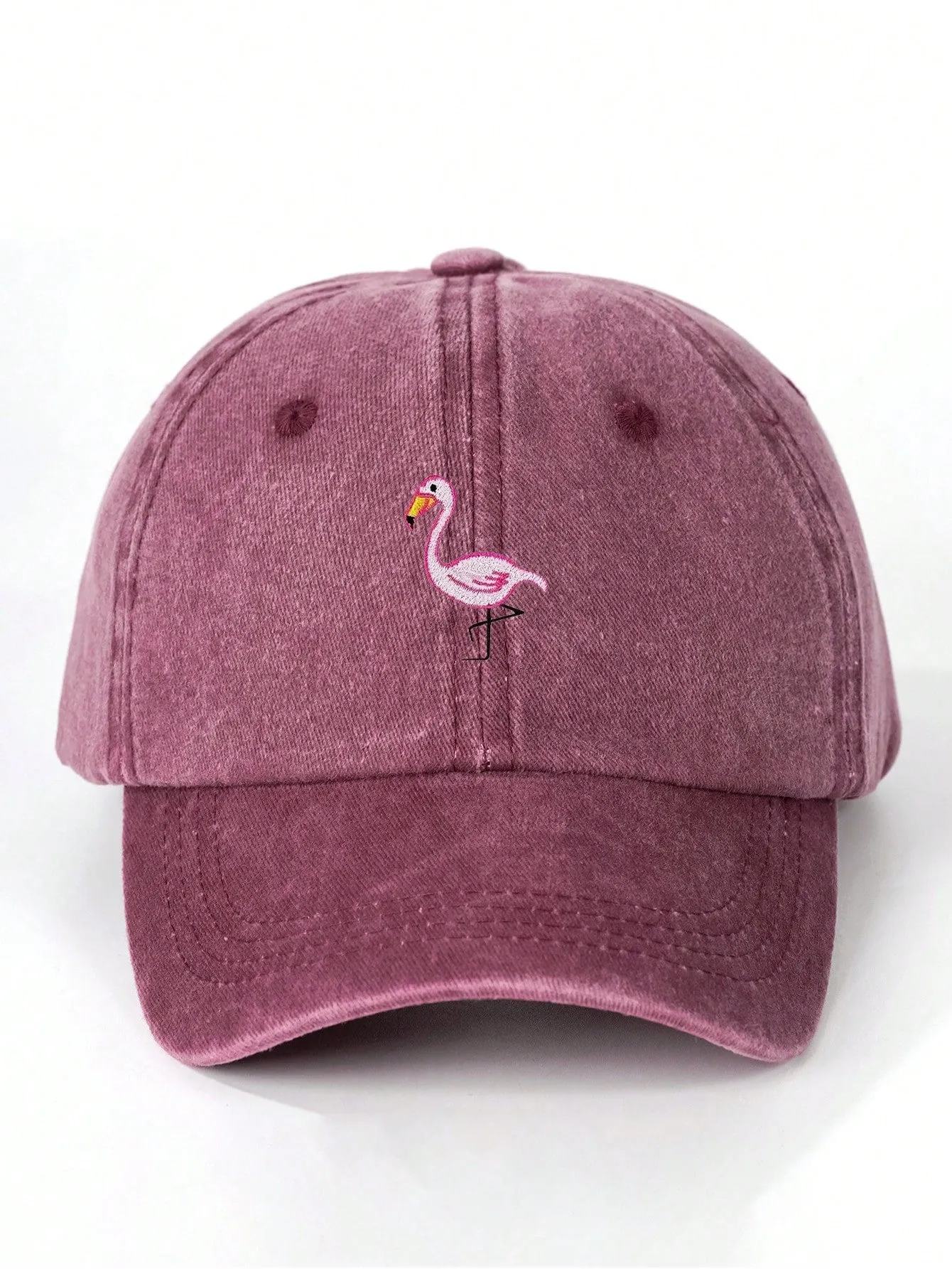 1pc Unisex Embroidered Flamingo Washed Baseball Cap, Outdoor Adjustable Sun Protection Cap For Spring/Autumn, Suitable For Travel/Beach/Holiday, Y2K Style Youth Hat