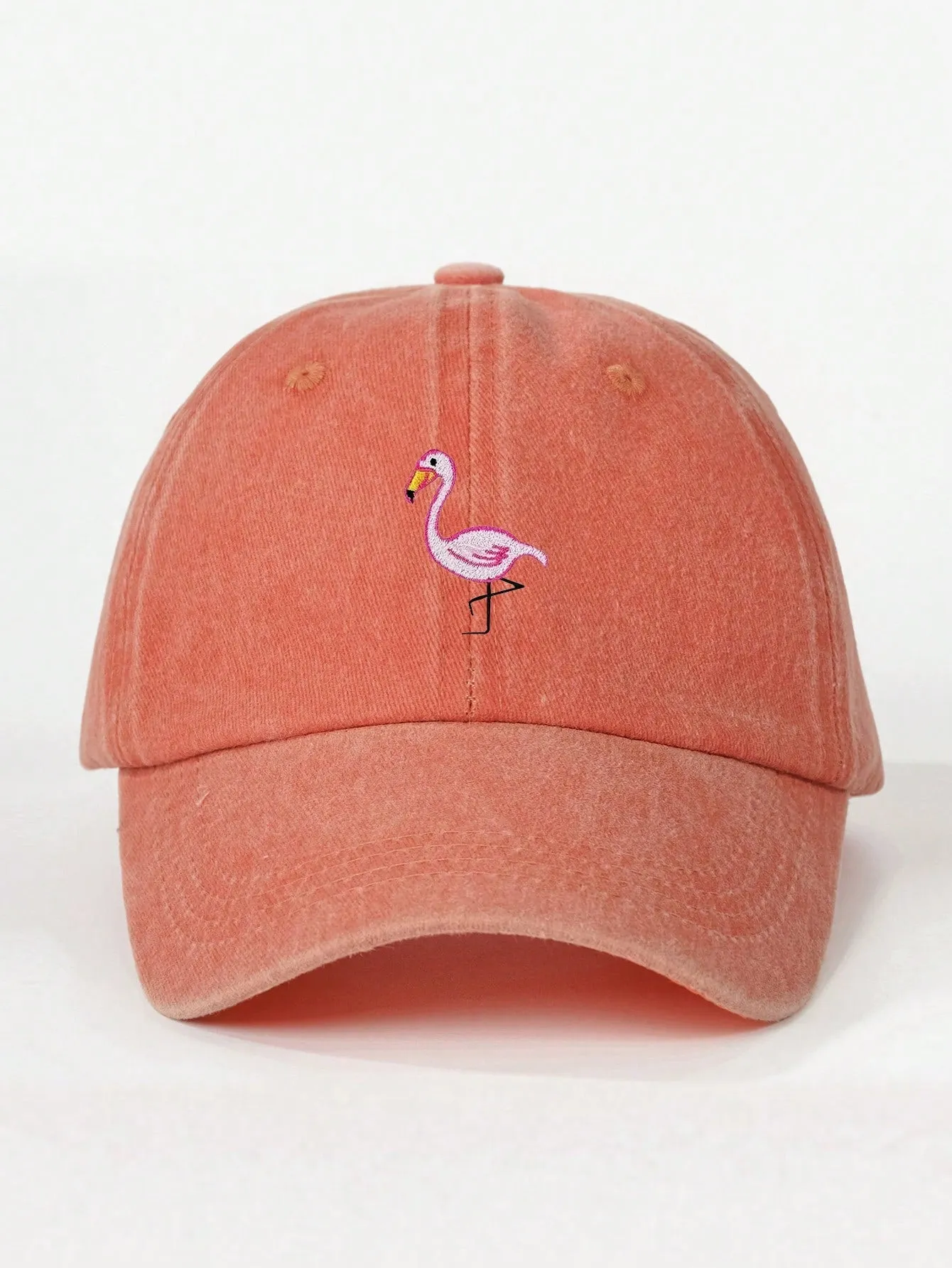 1pc Unisex Embroidered Flamingo Washed Baseball Cap, Outdoor Adjustable Sun Protection Cap For Spring/Autumn, Suitable For Travel/Beach/Holiday, Y2K Style Youth Hat