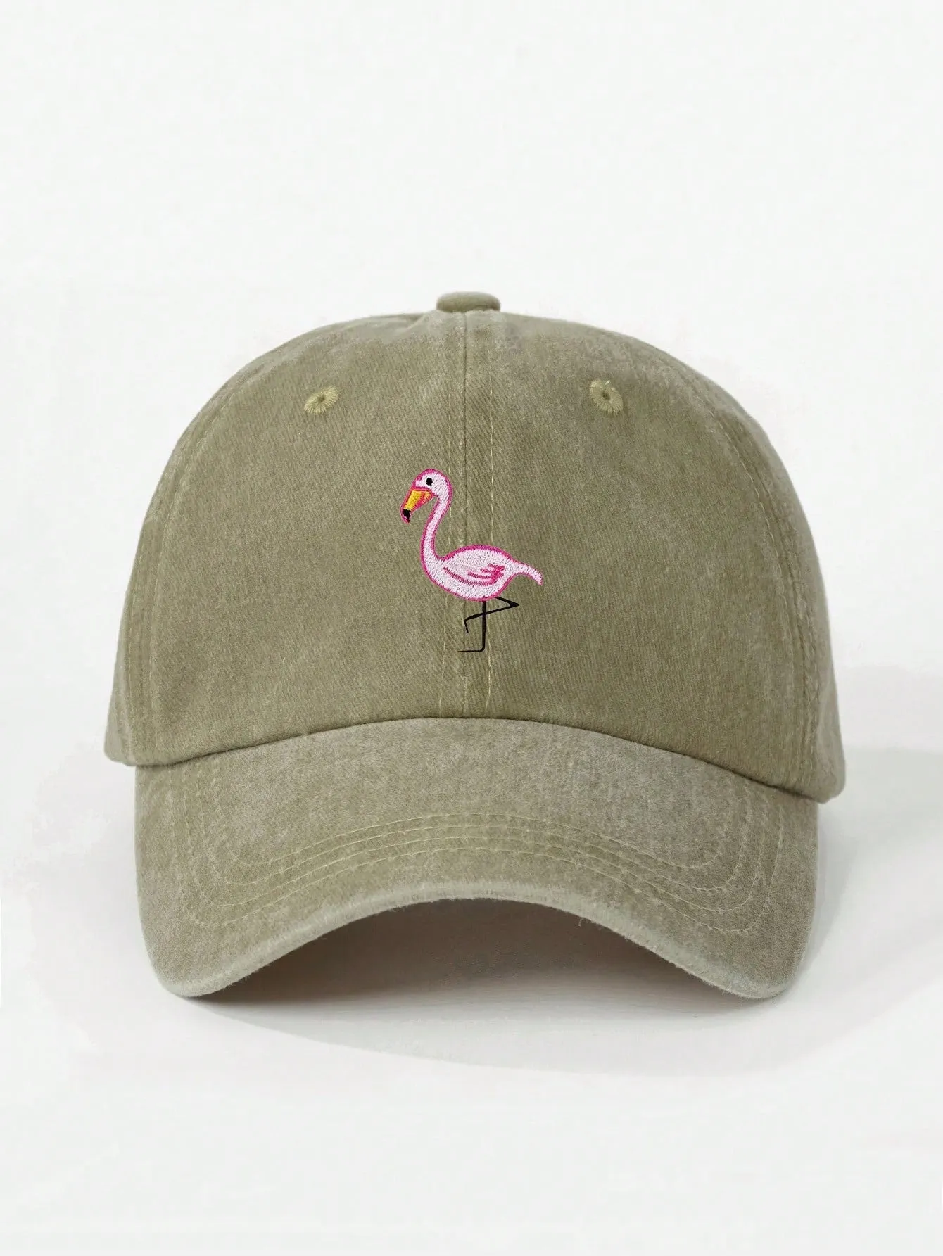 1pc Unisex Embroidered Flamingo Washed Baseball Cap, Outdoor Adjustable Sun Protection Cap For Spring/Autumn, Suitable For Travel/Beach/Holiday, Y2K Style Youth Hat