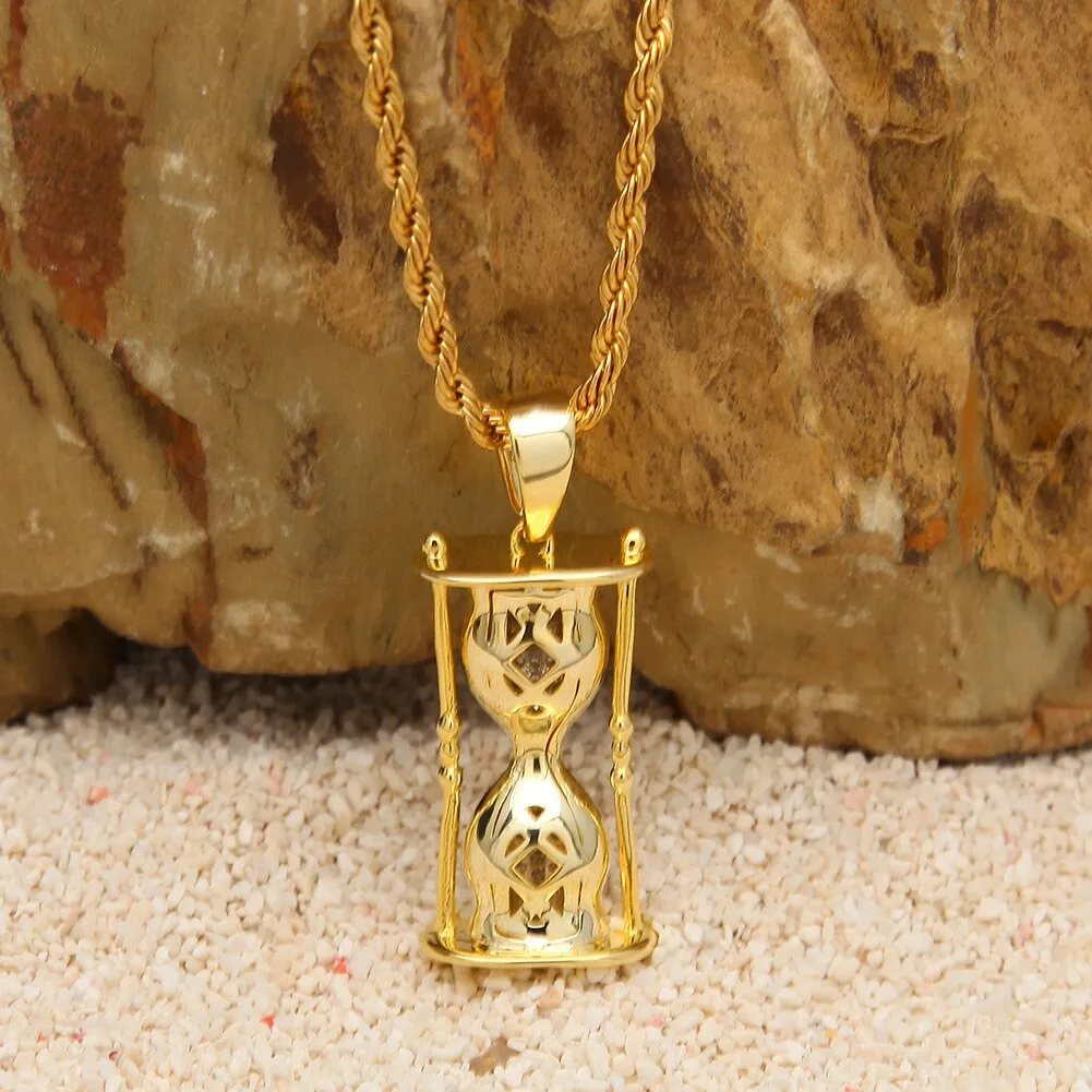 2019 new ice out hip hop men's hourglass zircon pendant two-color plating necklace jewelry