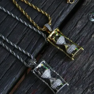 2019 new ice out hip hop men's hourglass zircon pendant two-color plating necklace jewelry