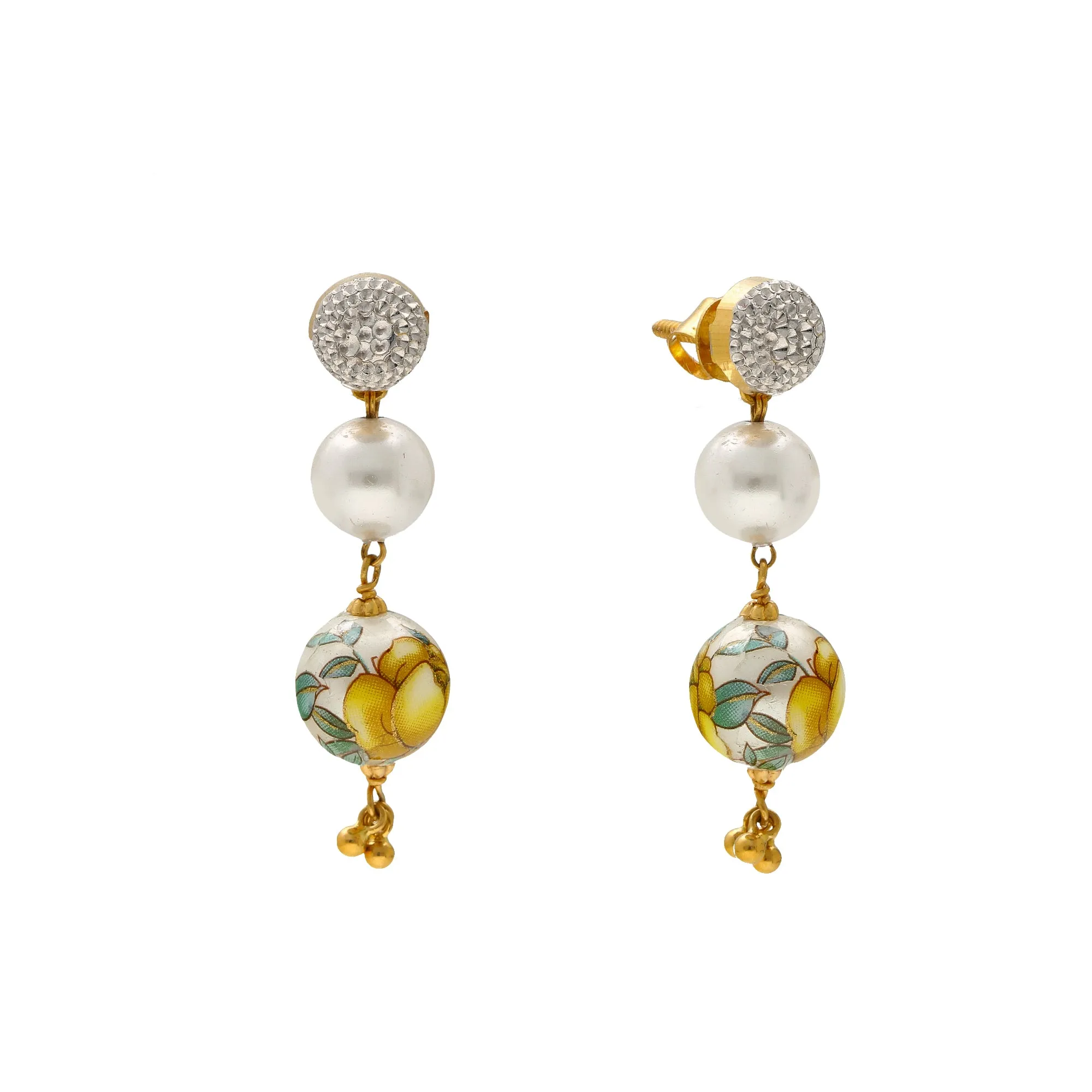 22K Yellow Gold, CZ & Pearl Earrings (6.6gm)