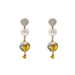 22K Yellow Gold, CZ & Pearl Earrings (6.6gm)