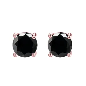 24k Rose Gold Plated 2 Cttw Black Sapphire Round Stud Earrings