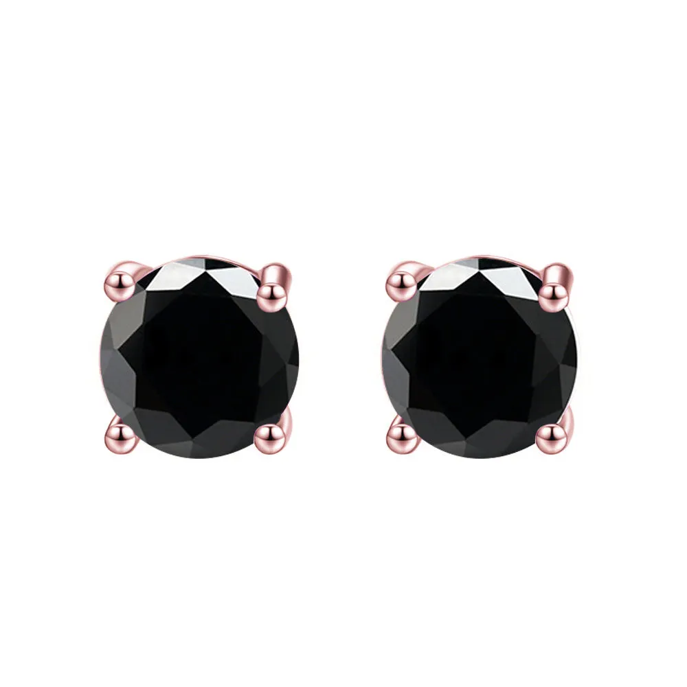 24k Rose Gold Plated 2 Cttw Black Sapphire Round Stud Earrings