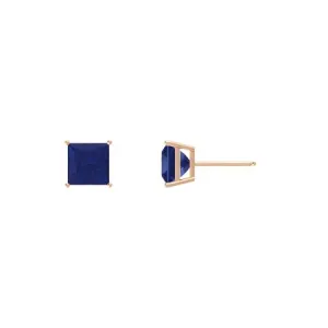 24k Rose Gold Plated 2 Cttw Blue Sapphire Princess Cut Stud Earrings