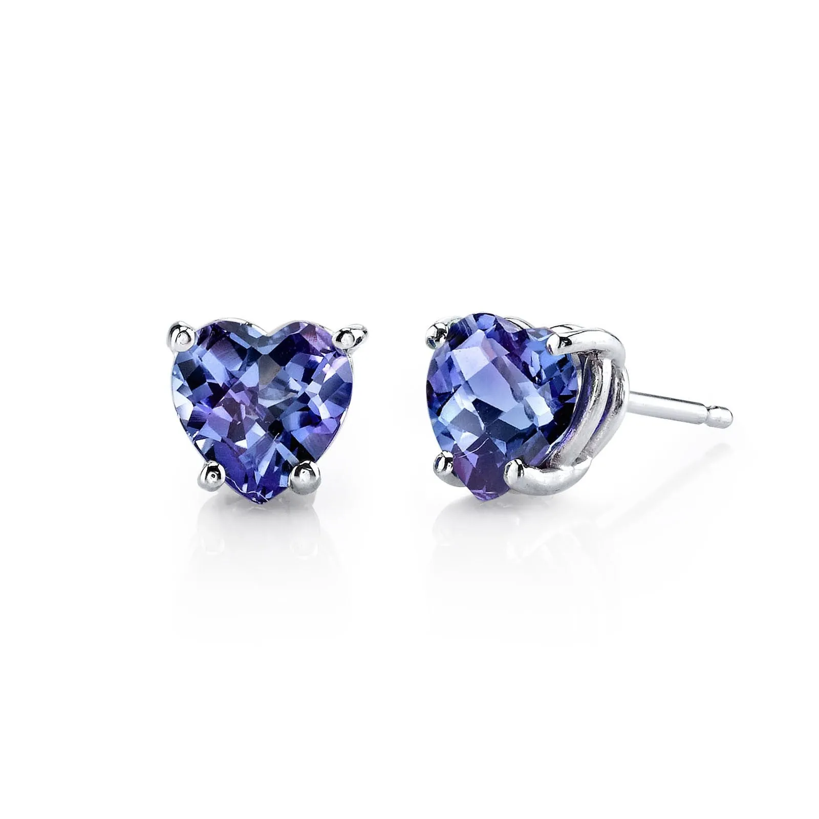 24k White Gold Plated 2 Cttw Alexandrite Heart Stud Earrings