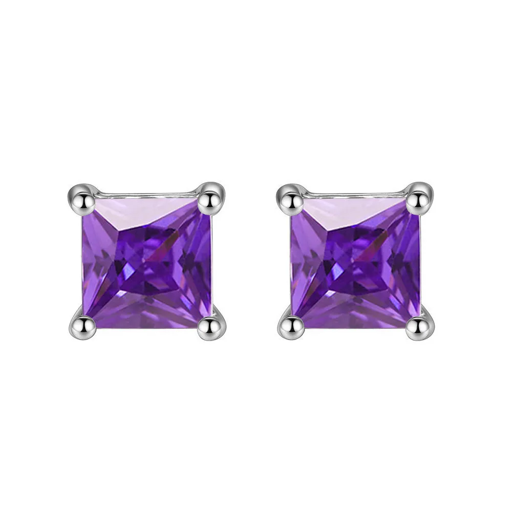 24k White Gold Plated 2 Cttw Amethyst Square Stud Earrings