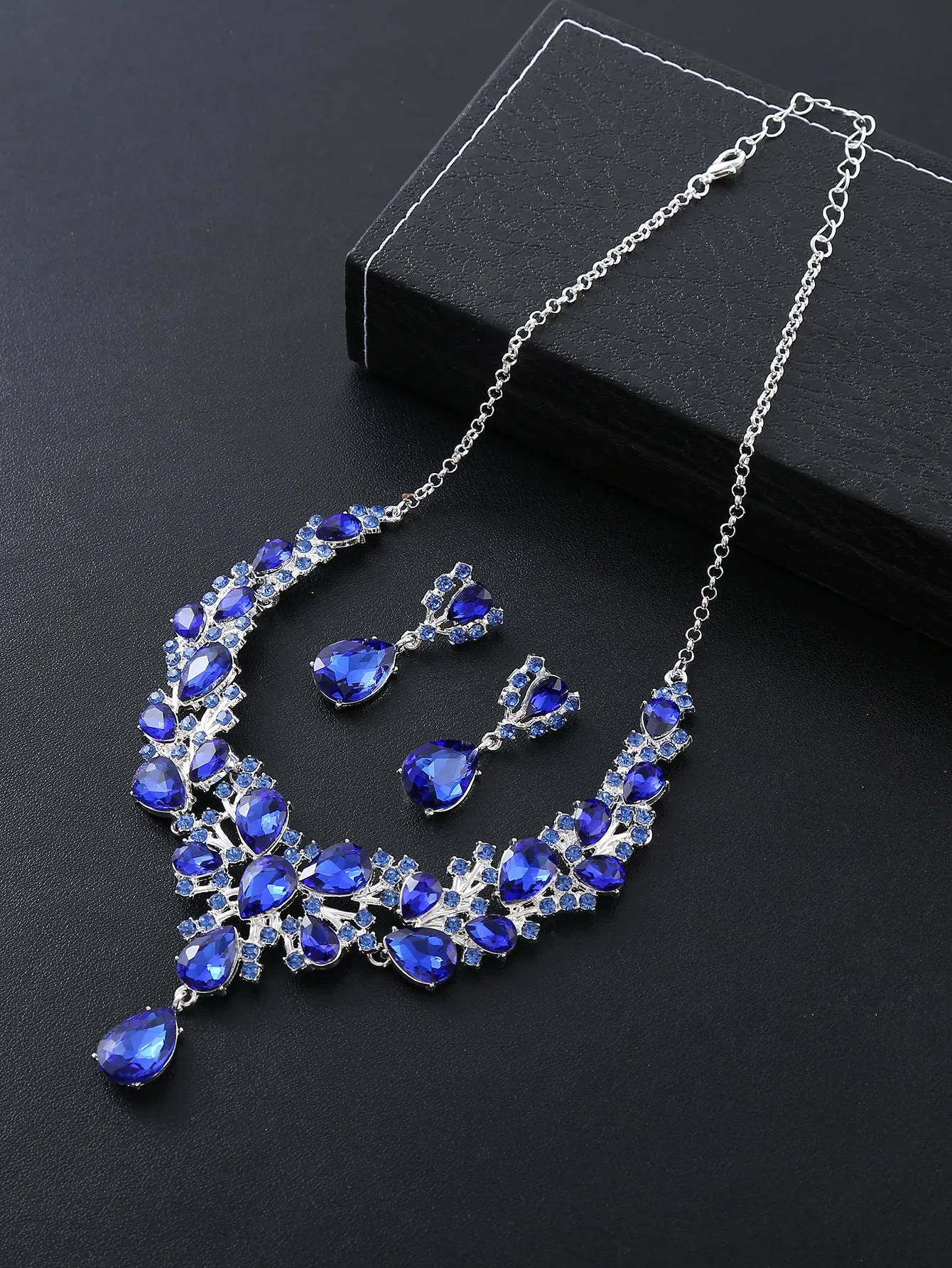 2pcs Women's Exaggerated Rhinestone Inlaid Necklace And Earring Set, Suitable For Bridal Wedding Party Evening Dress Accessories