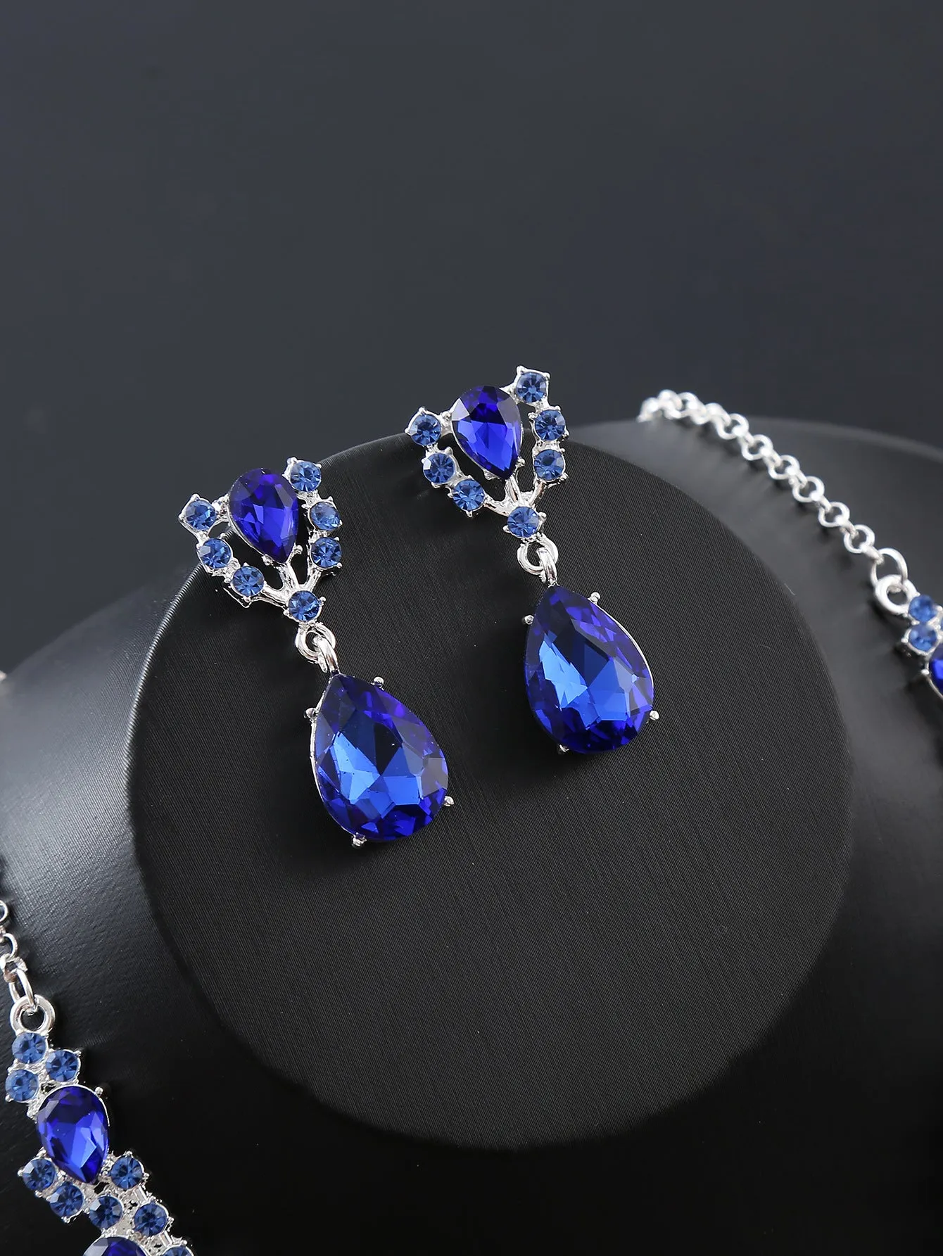 2pcs Women's Exaggerated Rhinestone Inlaid Necklace And Earring Set, Suitable For Bridal Wedding Party Evening Dress Accessories