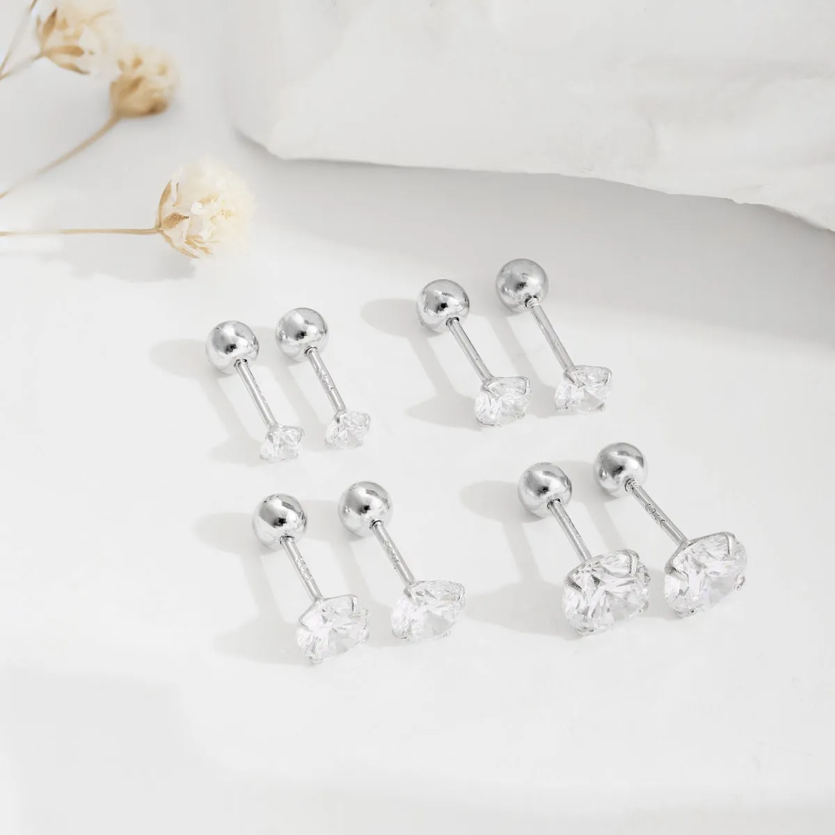 3mm/4mm/5mm/6mm Ball Closure Classic Solitaire Studs Earrings