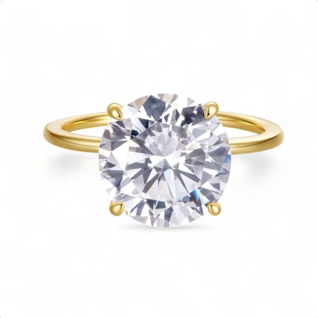 4 Prong 4 Carat Round Brilliant Solitaire Engagement Ring - Gold