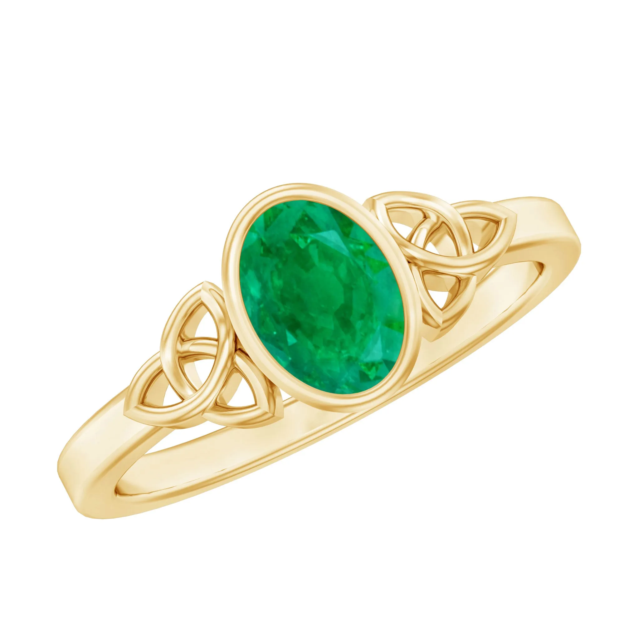 5X7 MM Oval Cut Emerald Solitaire Celtic Ring in Bezel Setting