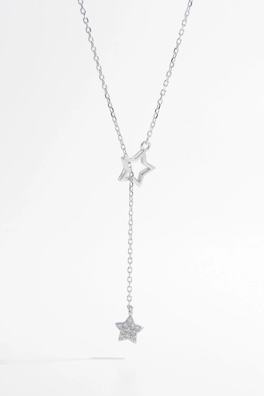 925 Sterling Silver Zircon Star Drop Necklace