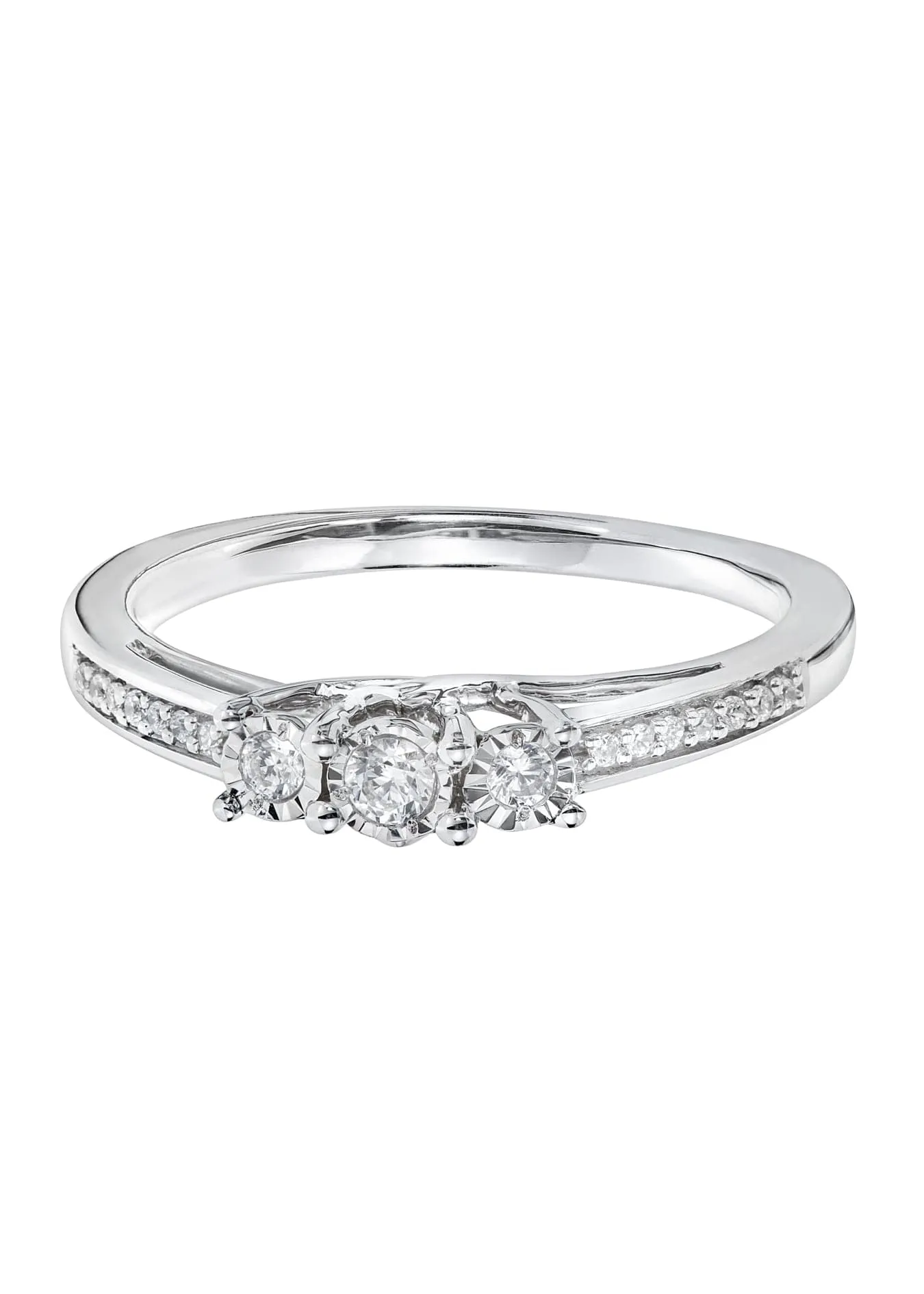 9ct White Gold Three Stone 0.16ct Diamond Ring