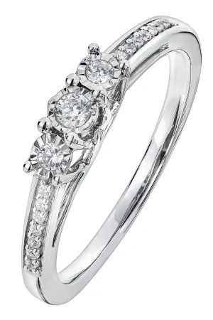 9ct White Gold Three Stone 0.16ct Diamond Ring