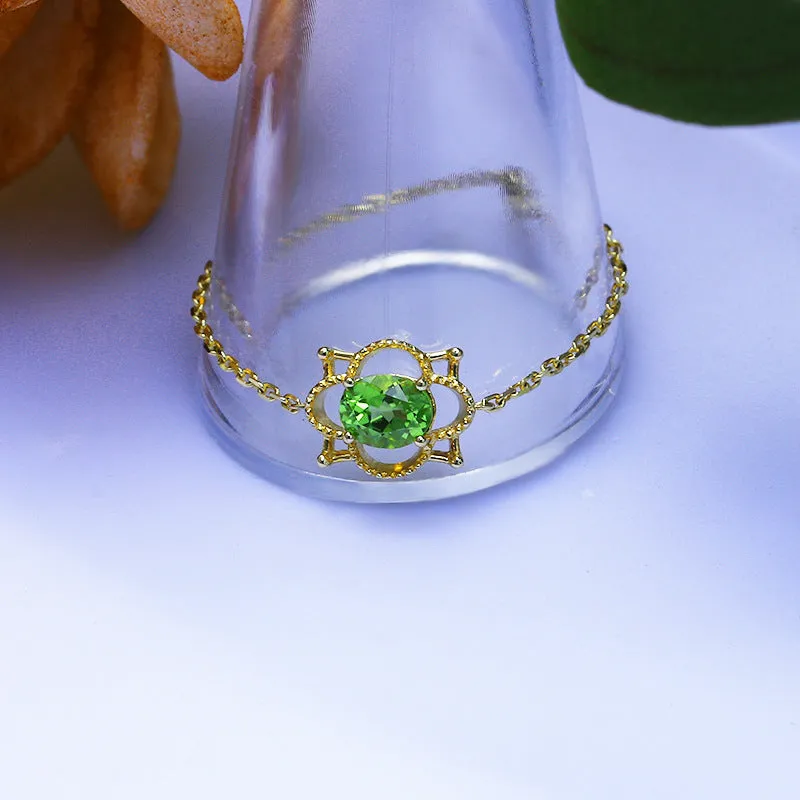 9K Gold Natural Peridot Adjustable Chain Ring