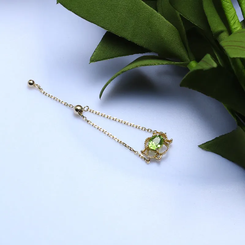 9K Gold Natural Peridot Adjustable Chain Ring