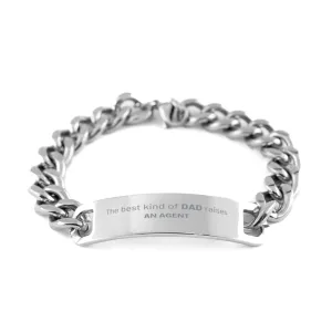 Agent Dad Gifts, The best kind of DAD, Father's Day Appreciation Birthday Cuban Chain Stainless Steel Bracelet for Agent, Dad, Father from Son Daughter