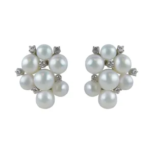 Akoya Pearl and Diamond Cluster Earrings