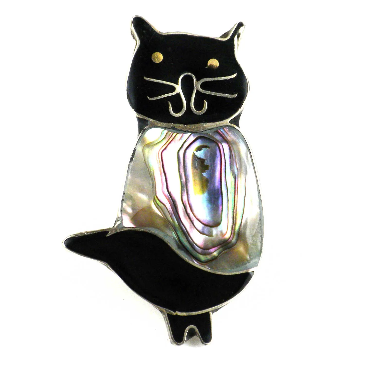 Alpaca Silver Abalone Cat Pin Artisana