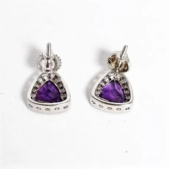 Amethyst and Diamond Triangle Studs