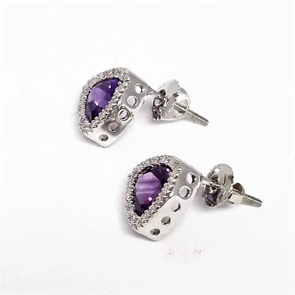 Amethyst and Diamond Triangle Studs