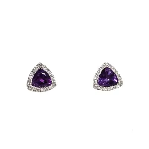 Amethyst and Diamond Triangle Studs