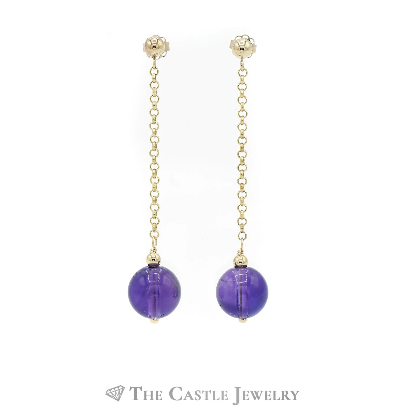 Amethyst Bead Drop Earrings on Rolo Chain in 14KT Yellow Gold