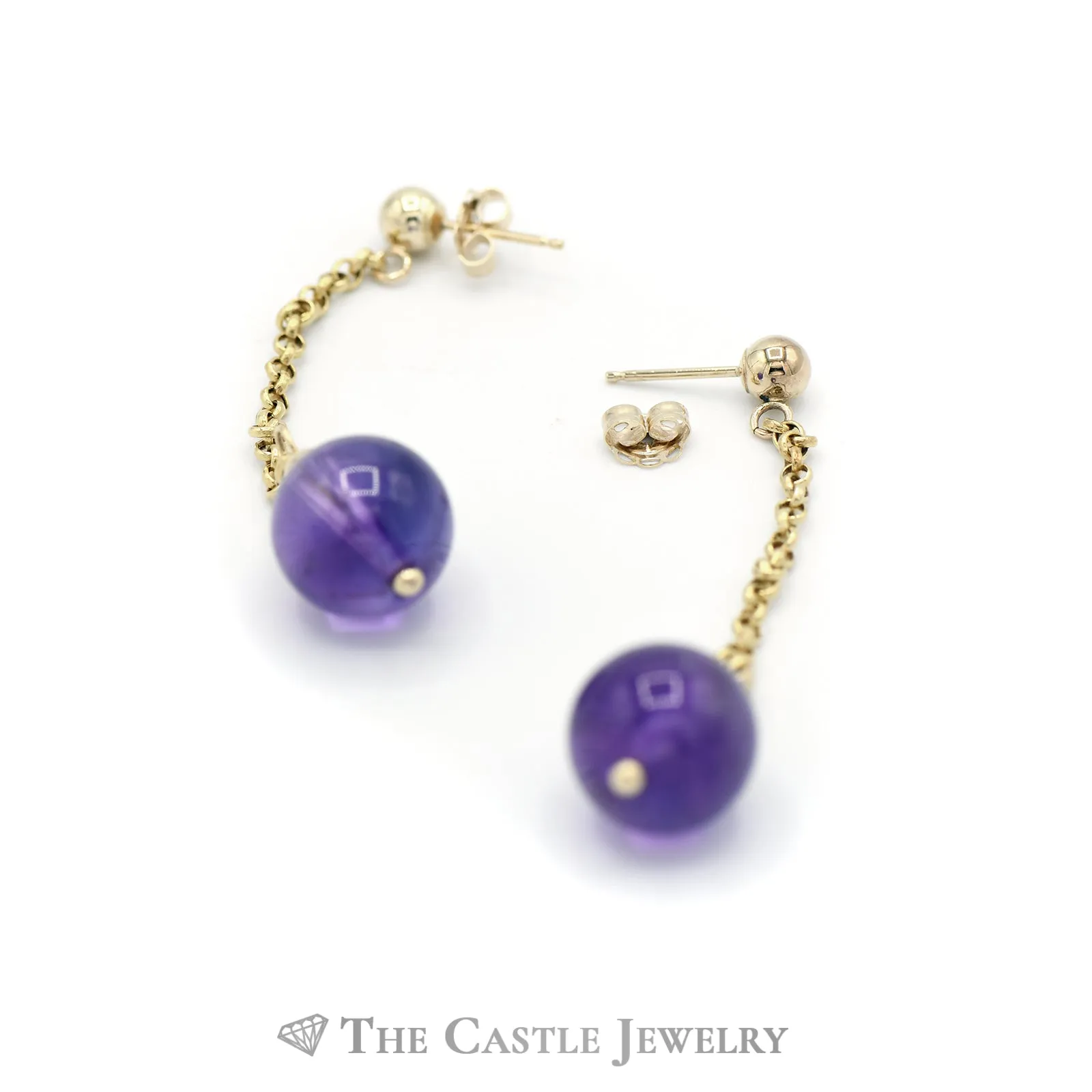 Amethyst Bead Drop Earrings on Rolo Chain in 14KT Yellow Gold