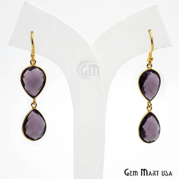 Amethyst Bezel Pears Shape Gold Plated 40x12mm Dangle Hook Earring (AMER-90186)