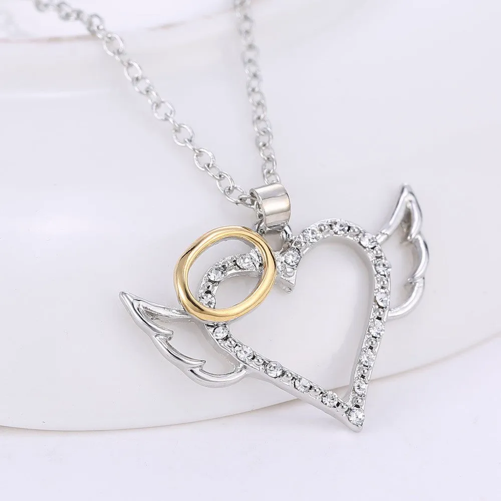 Angel Wings Love Heart Pendant Necklace for Women