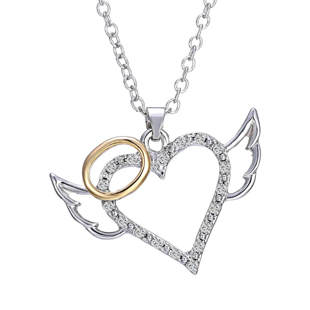 Angel Wings Love Heart Pendant Necklace for Women