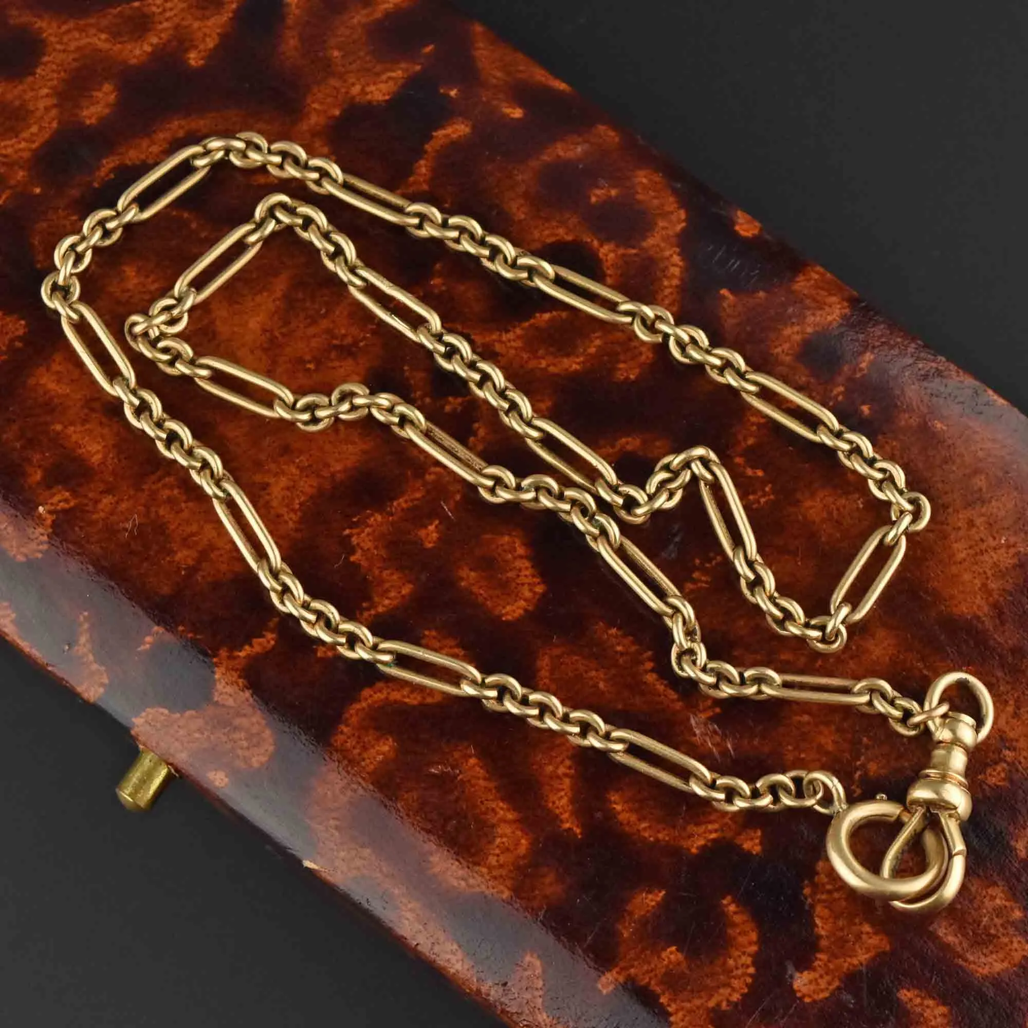 Antique 14K Gold Fancy Link Pocket Watch Chain Necklace